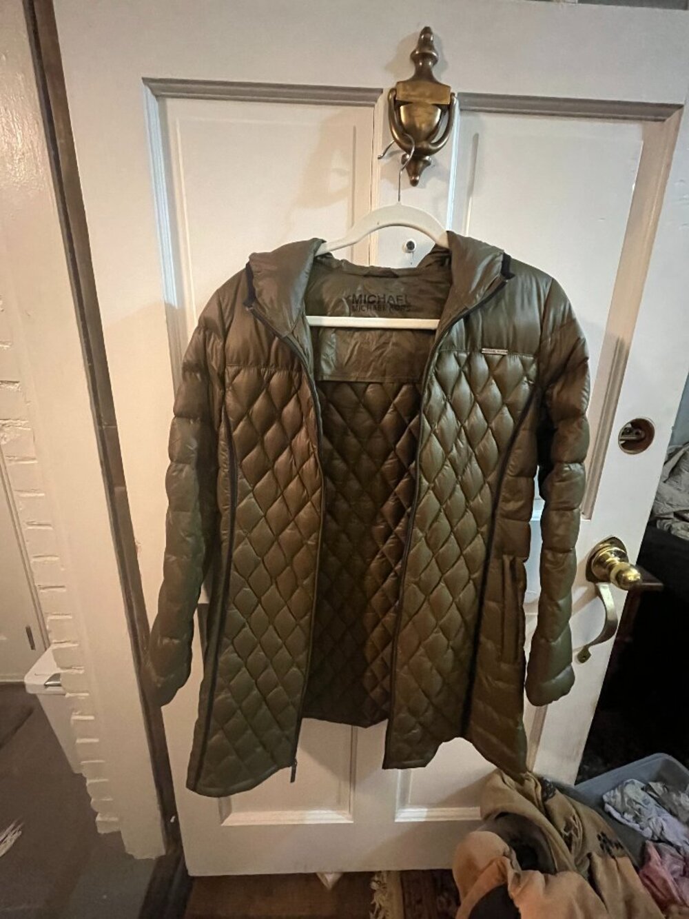 Michael Kors Olive Green Hooded Packable Down Puffer Coat - Size Medium